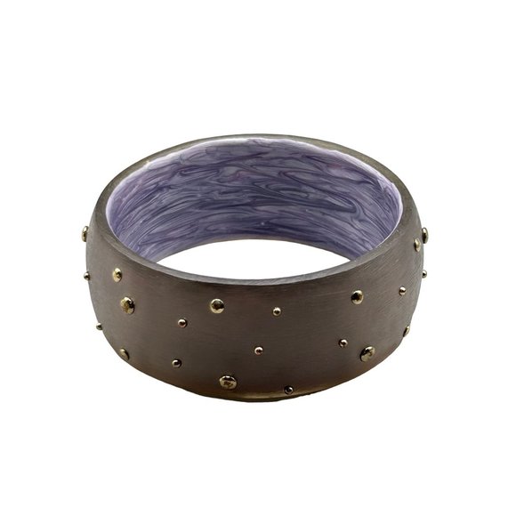Frosted Lucite Bracelet Studded Bangle Wide Rigid Satin with Raised Gold Dots - Picture 1 of 9